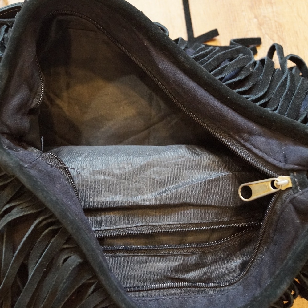 Black Fringe Crossboy Bag Boho Western Festival Purse - Picture 3 of 5
